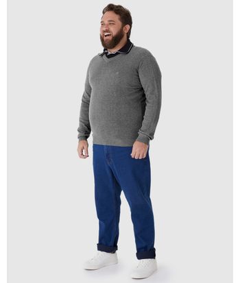 Suéter Básico Masculino Plus Size Decote V Em Tricô