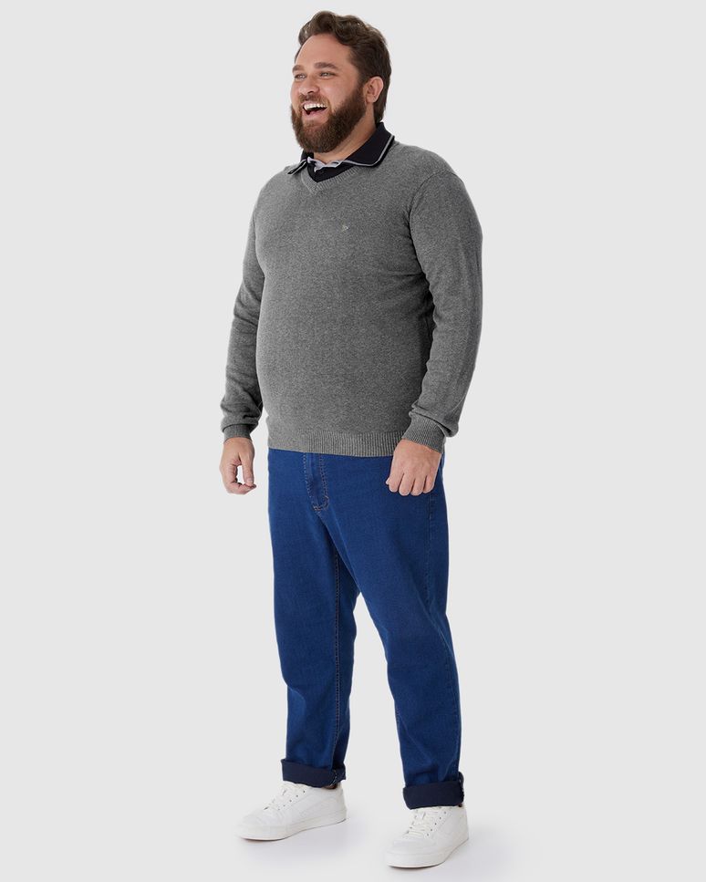 Suéter Básico Masculino Plus Size Decote V Em Tricô