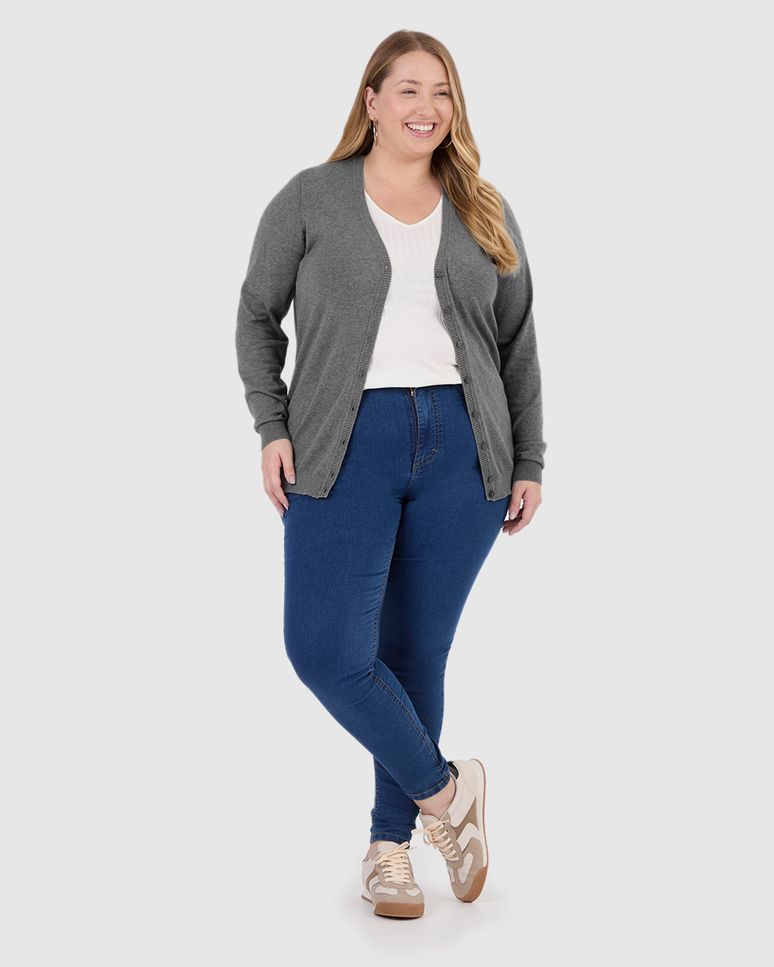 Cardigan Básico Feminino Plus Size Decote V Em Tricô
