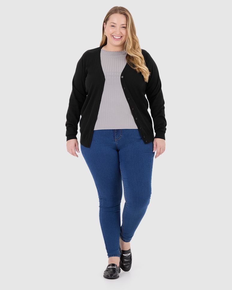Cardigan Básico Feminino Plus Size Decote V Em Tricô