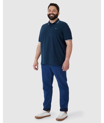 Camisa Polo Masculina Plus Size Peitilho Frontal Em Piquet Stretch
