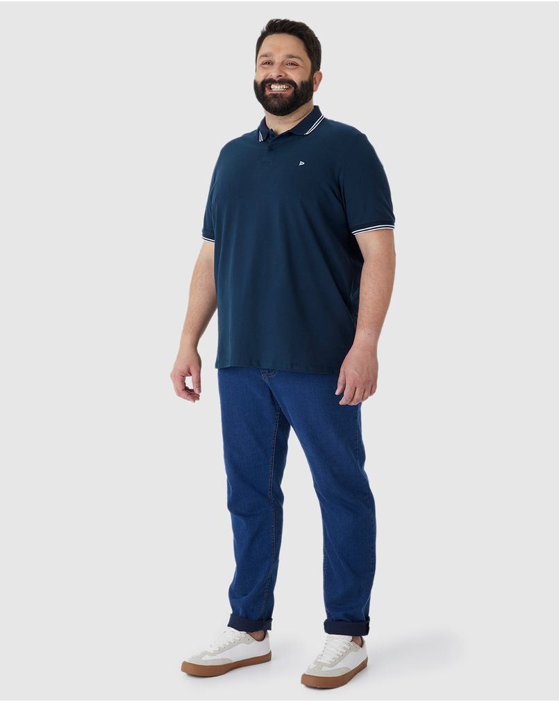 Camisa Polo Masculina Plus Size Peitilho Frontal Em Piquet Stretch