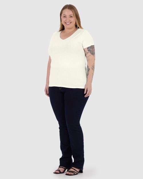 Blusa Básica Feminina Plus Size Decote V Em Canelado De Viscose