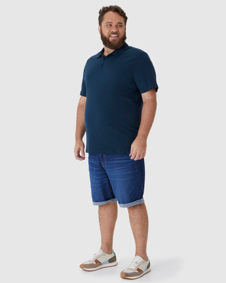 Camisa Polo Básica Masculina Plus Size Em Piquet Stretch