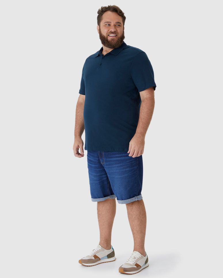Camisa Polo Básica Masculina Plus Size Em Piquet Stretch