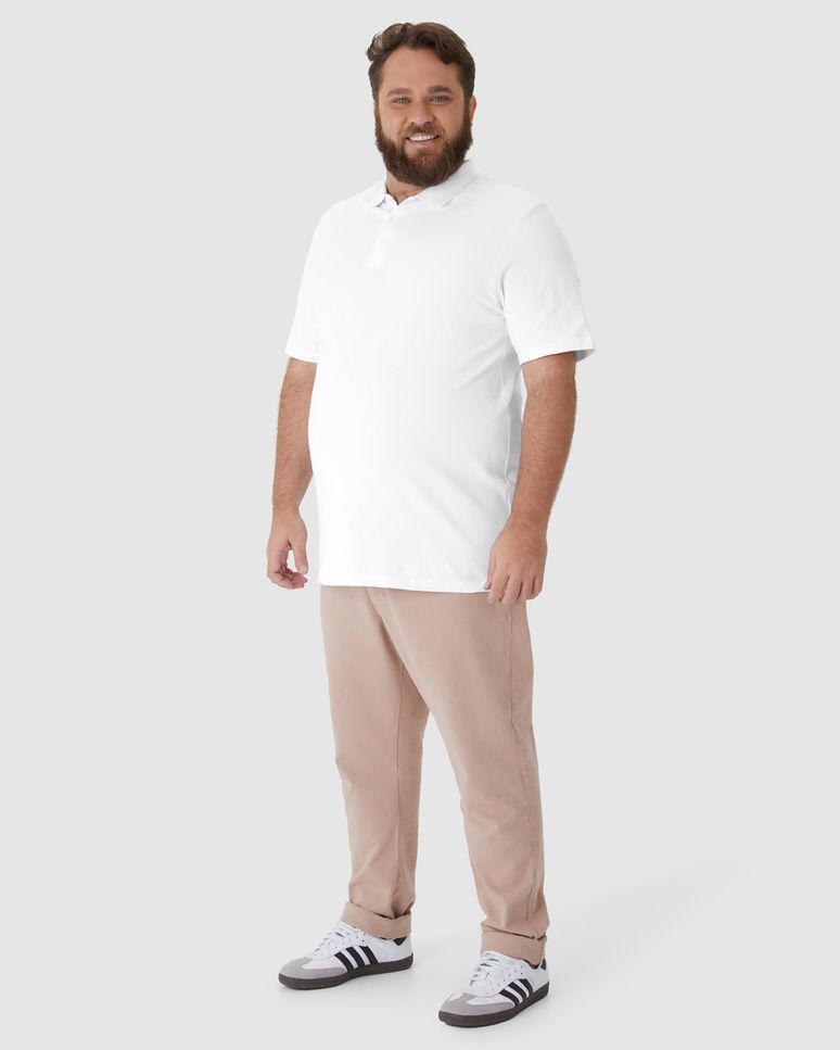 Camisa Polo Básica Masculina Plus Size Em Piquet Stretch