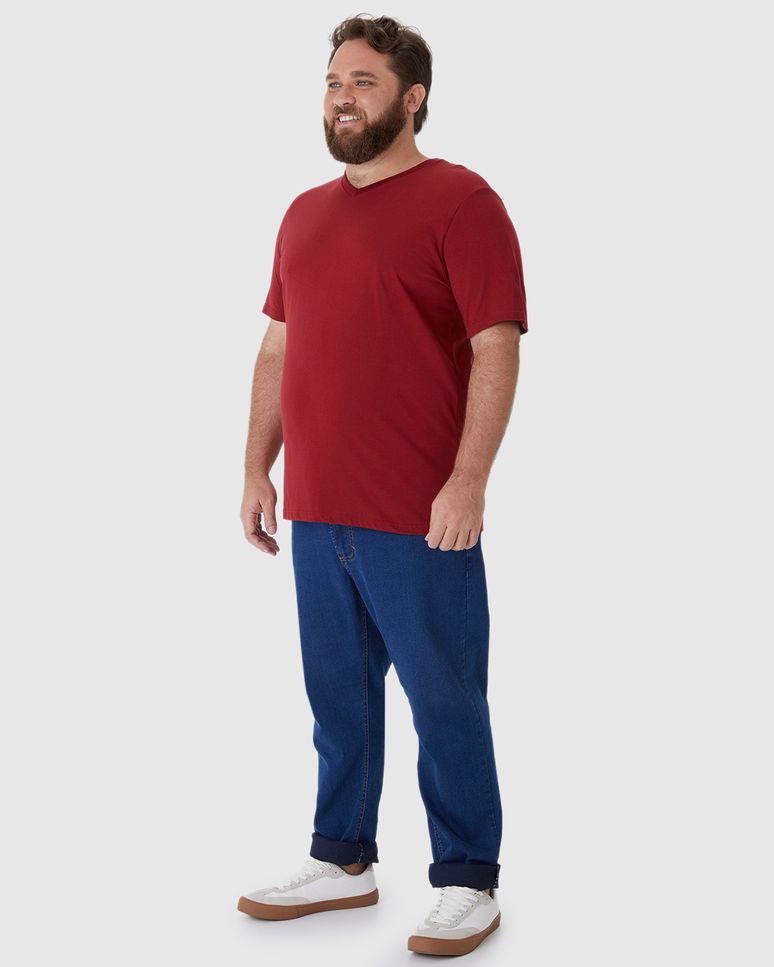Camiseta Básica Masculina Plus Size Decote V Em Algodão