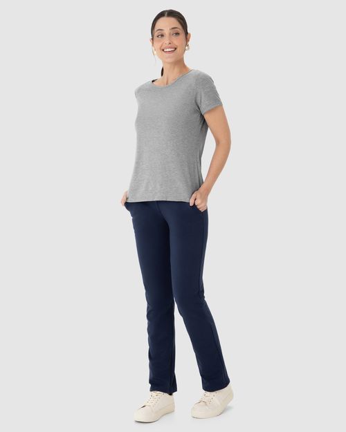 Blusa Básica Feminina Decote Redondo Em Viscose Stretch