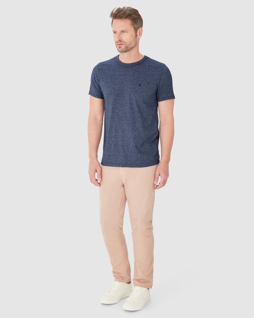 Camiseta Básica Masculina Bordada Em Malha Rajada