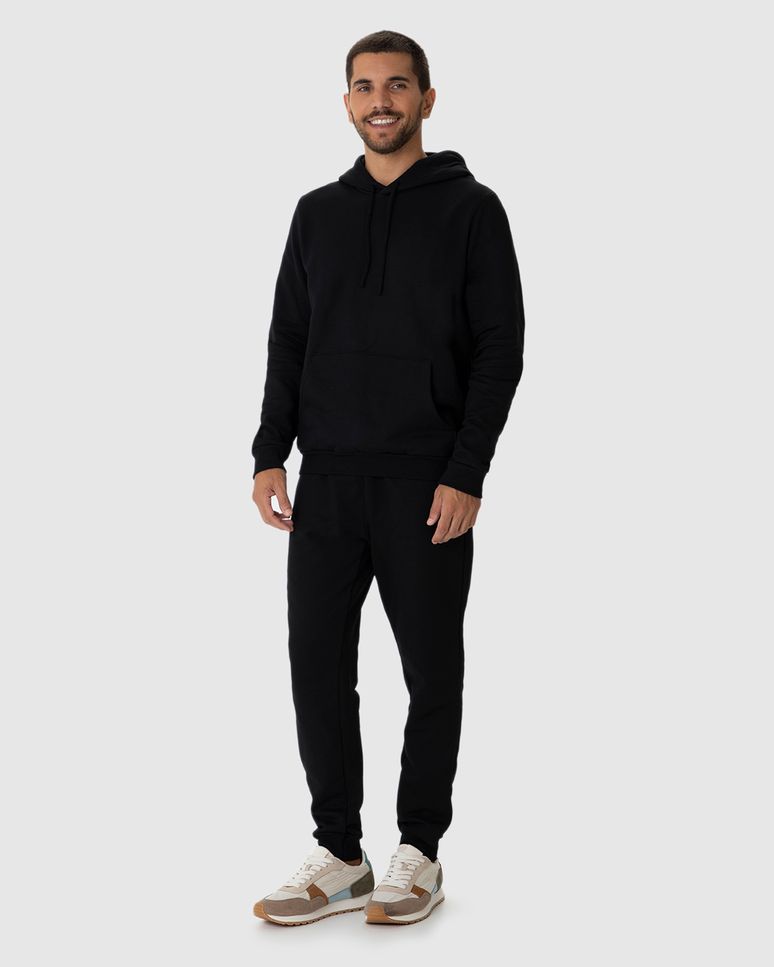 Blusão Básico Masculino Com Capuz Em Moletom Flanelado