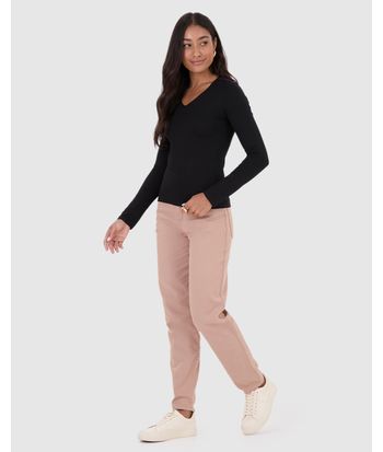Blusa Básica Feminina Gola V Manga Longa Em Viscose Stretch
