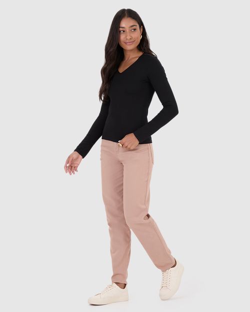 Blusa Básica Feminina Gola V Manga Longa Em Viscose Stretch