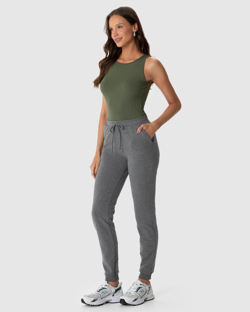 Calça Básica Feminina Jogger Bolso Faca Em Moletom Stretch Flanelado