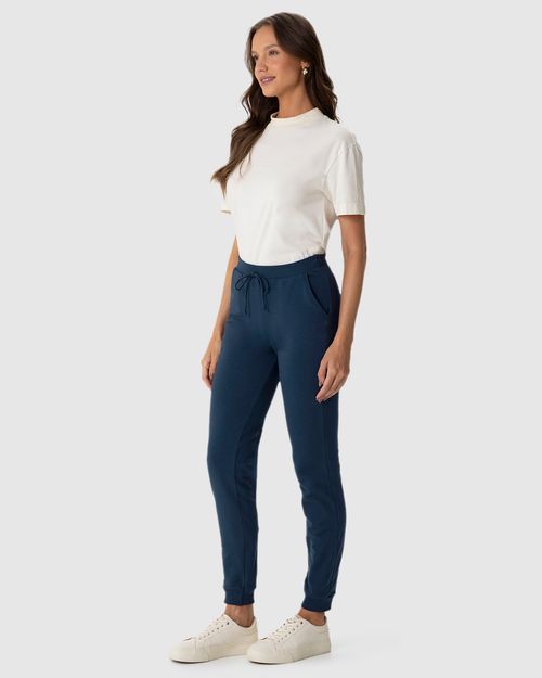 Calça Básica Feminina Jogger Bolso Faca Em Moletom Stretch Flanelado