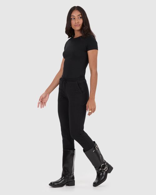 Calça Básica Feminina Jogger Bolso Faca Em Moletom Stretch Flanelado