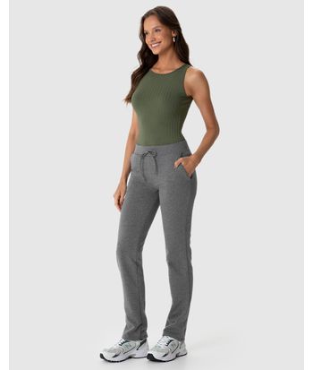 Calça Básica Feminina Reta Em Moletom Stretch Flanelado