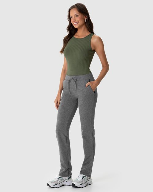 Calça Básica Feminina Reta Em Moletom Stretch Flanelado
