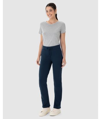 Calça Básica Feminina Reta Em Moletom Stretch Flanelado