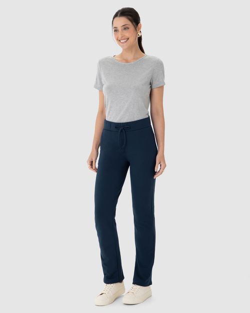 Calça Básica Feminina Reta Em Moletom Stretch Flanelado