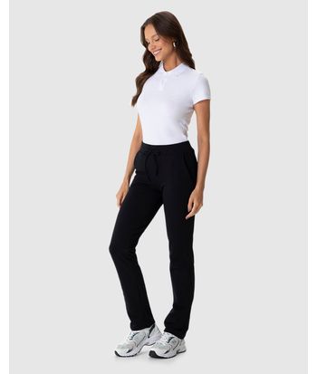 Calça Básica Feminina Reta Em Moletom Stretch Flanelado