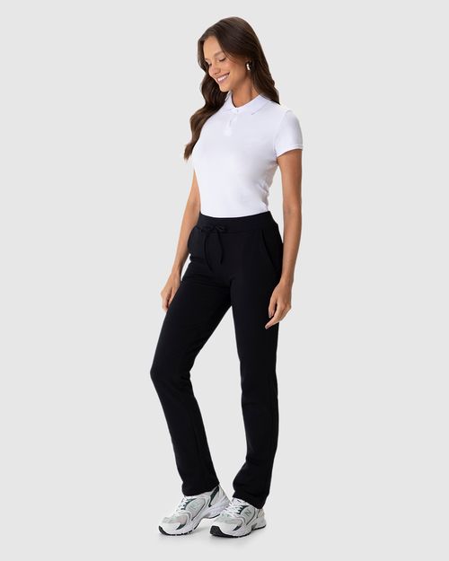 Calça Básica Feminina Reta Em Moletom Stretch Flanelado