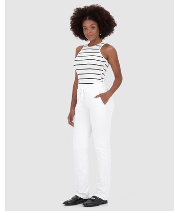 Calça Básica Feminina Reta Em Moletom Stretch Flanelado