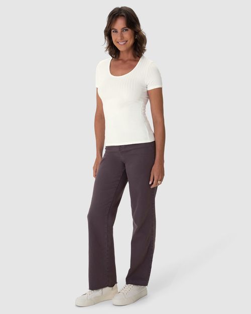 Blusa Básica Feminina Manga Curta Em Canelado De Viscose