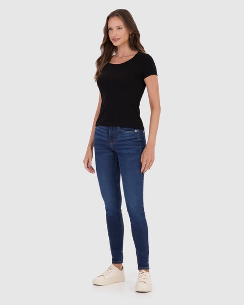 Blusa Básica Feminina Manga Curta Em Canelado De Viscose