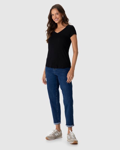 Blusa Básica Feminina Mullet Decote V Em Viscose Stretch