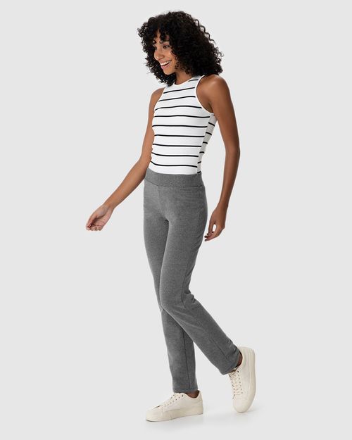 Calça Básica Feminina Cós Elástico Em Moletom Stretch Flanelado