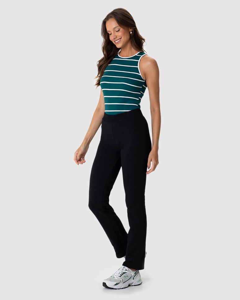 Calça Básica Feminina Cós Elástico Em Moletom Stretch Flanelado