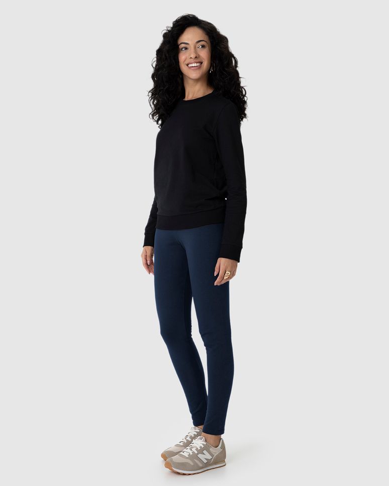 Calça Legging Básica Feminina Em Moletom Stretch Flanelado