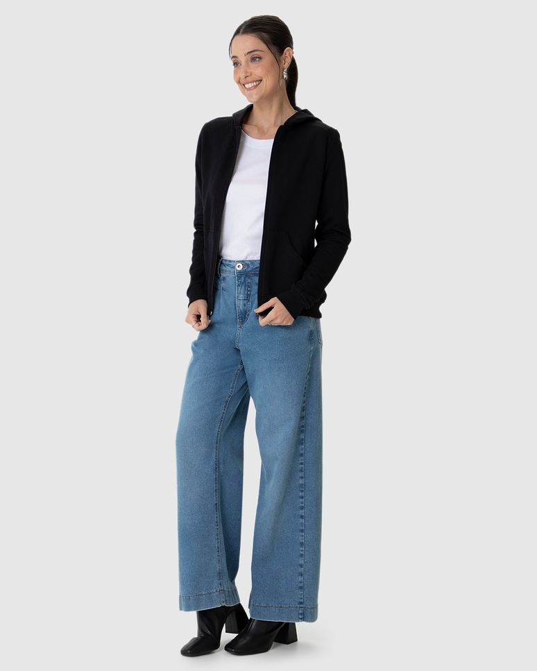 Jaqueta Básica Feminina Com Capuz Moletom Flanelado