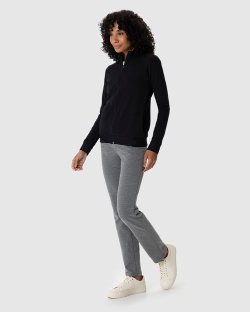 Jaqueta Básica Feminina Gola Alta Moletom Stretch Flanelado