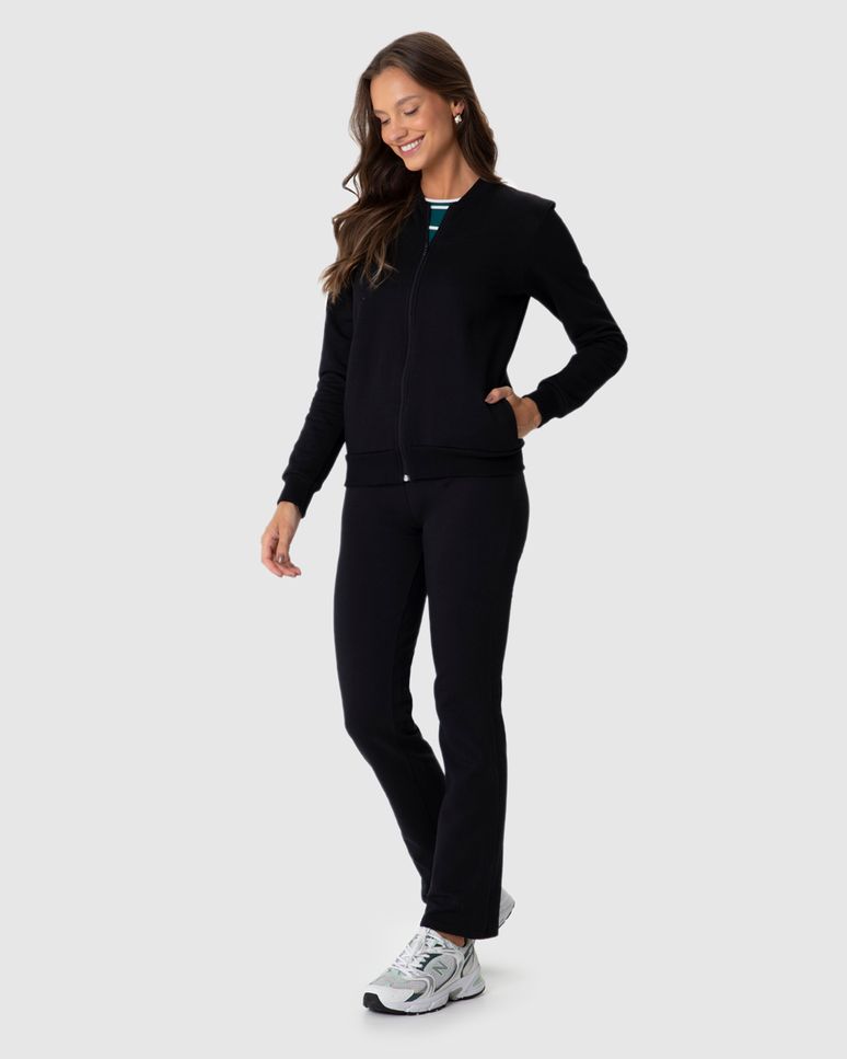 Jaqueta Básica Feminina Bolso Lateral Em Moletom Flanelado