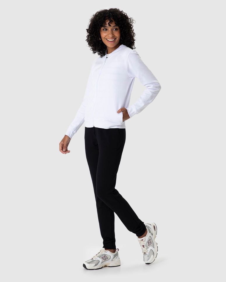 Jaqueta Básica Feminina Bolso Lateral Em Moletom Flanelado