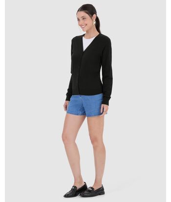 Cardigan Básico Feminino Decote V Em Tricô