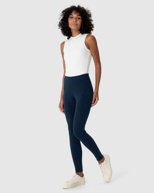Calça Legging Básica Feminina Cintura Média Em Algodão