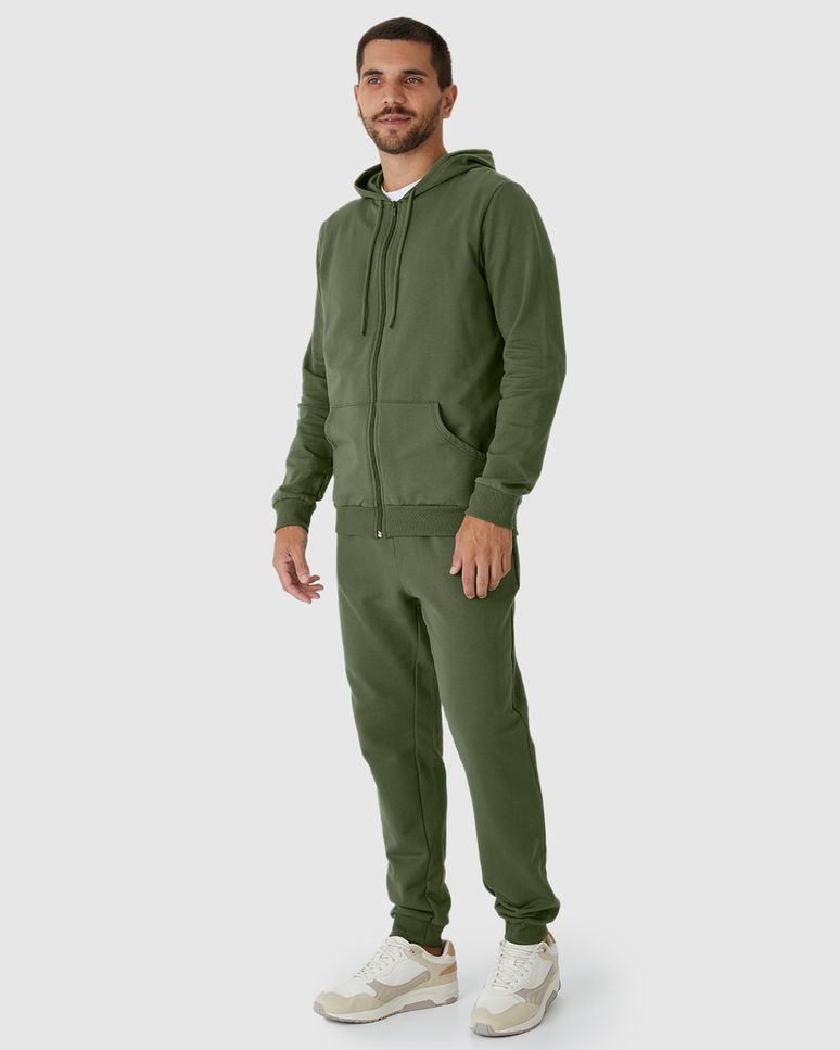 Jaqueta Básica Masculina Com Capuz Em Moletom Flanelado