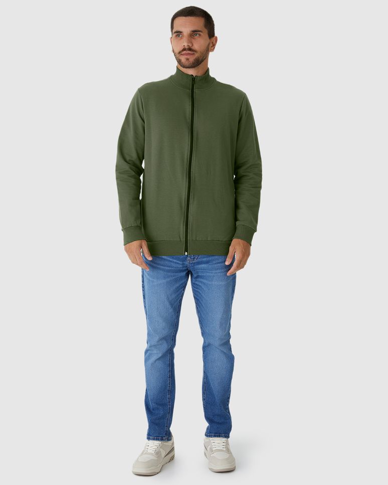 Jaqueta Básica Masculina Gola Alta Em Moletom Flanelado