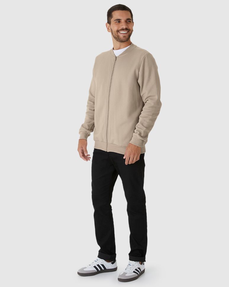 Jaqueta Básica Masculina Gola Redonda Em Moletom Flanelado