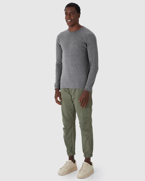 Camiseta Básica Masculina Punho Aplicado Em Algodão