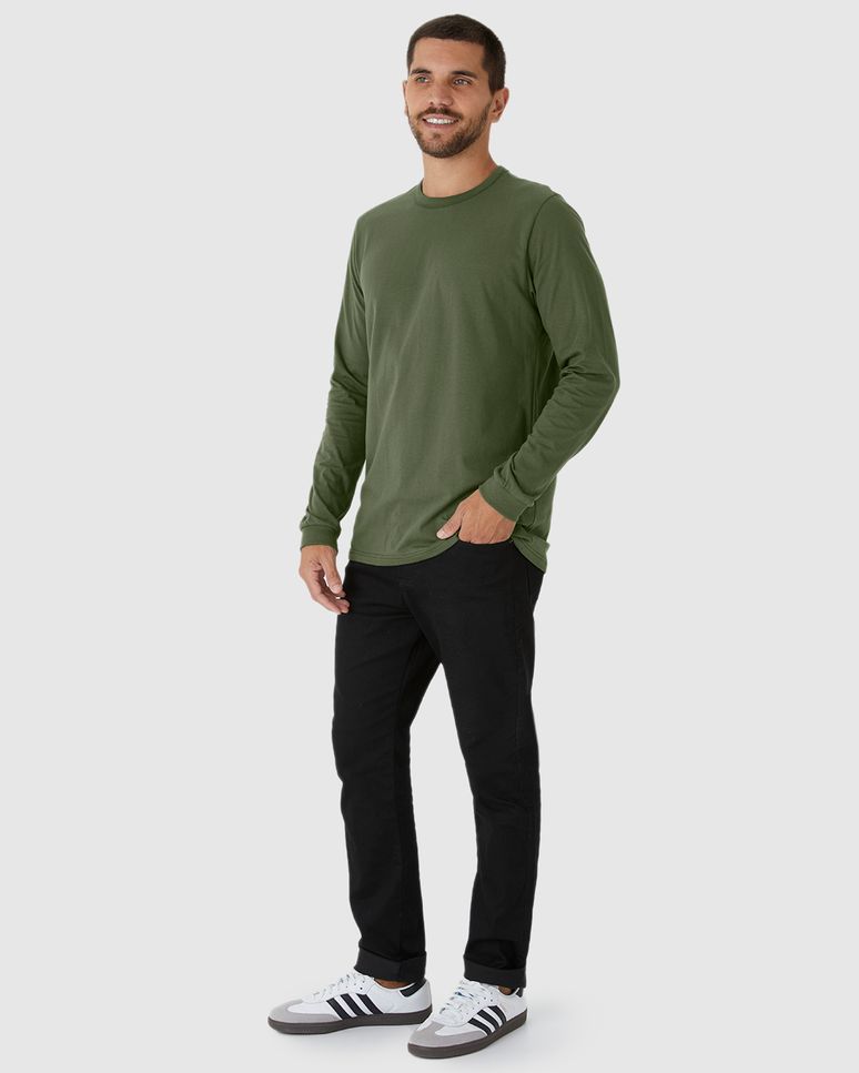 Camiseta Básica Masculina Punho Aplicado Em Algodão