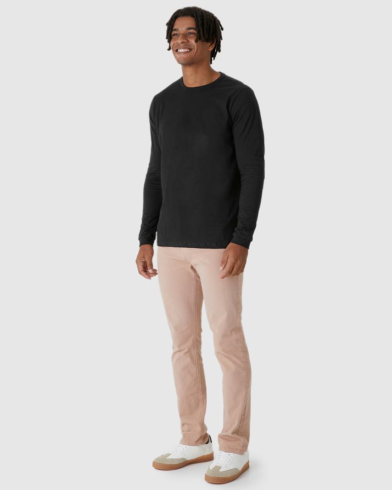 Camiseta Básica Masculina Punho Aplicado Em Algodão