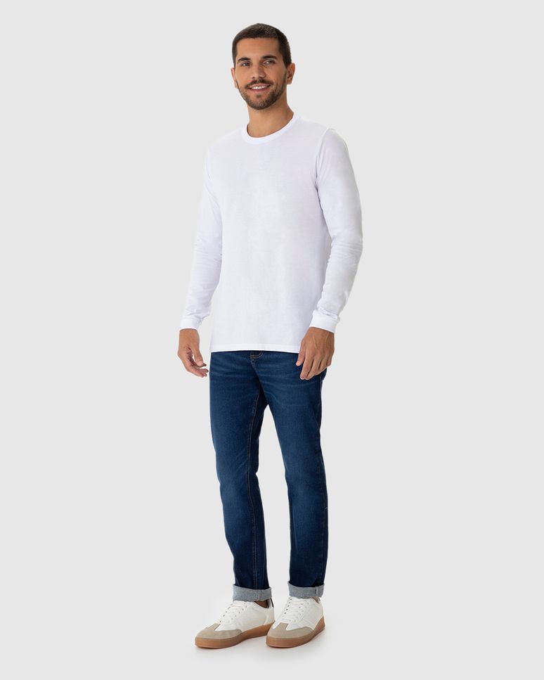 Camiseta Básica Masculina Punho Aplicado Em Algodão