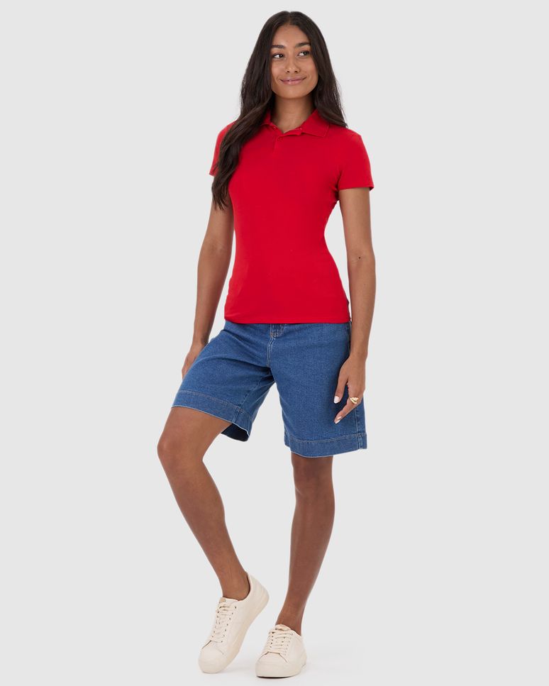 Blusa Polo Básica Feminina Com Peitilho Em Piquet Stretch