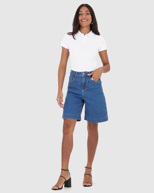Blusa Polo Básica Feminina Com Peitilho Em Piquet Stretch