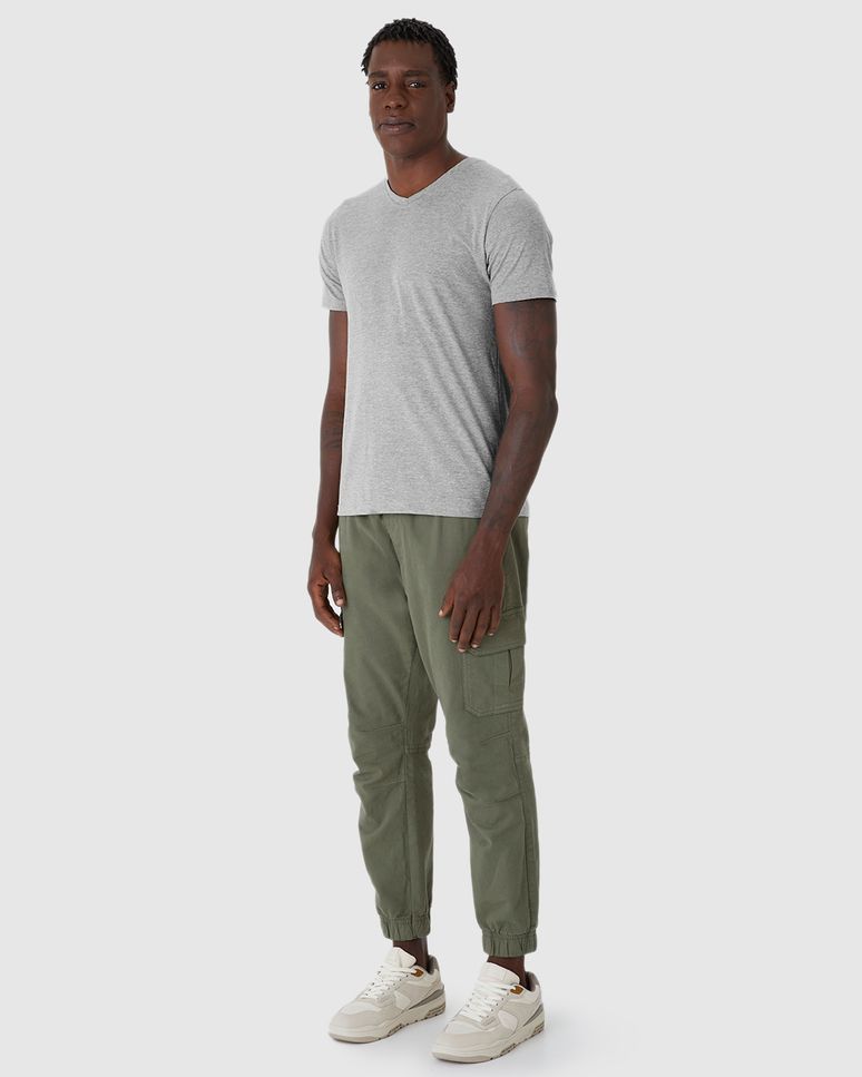 Camiseta Básica Masculina Gola V Em Algodão