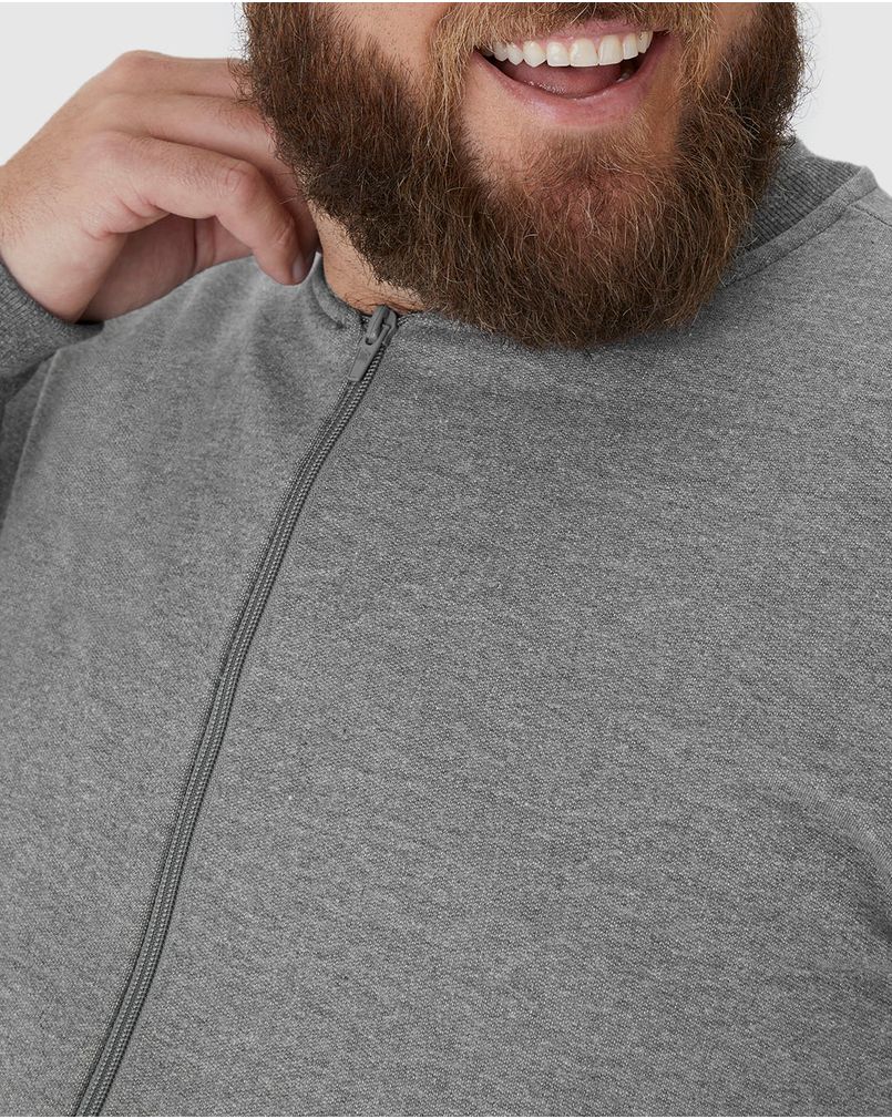 Jaqueta Básica Plus Size Com Zíper Em Moletom Flaneladocinza