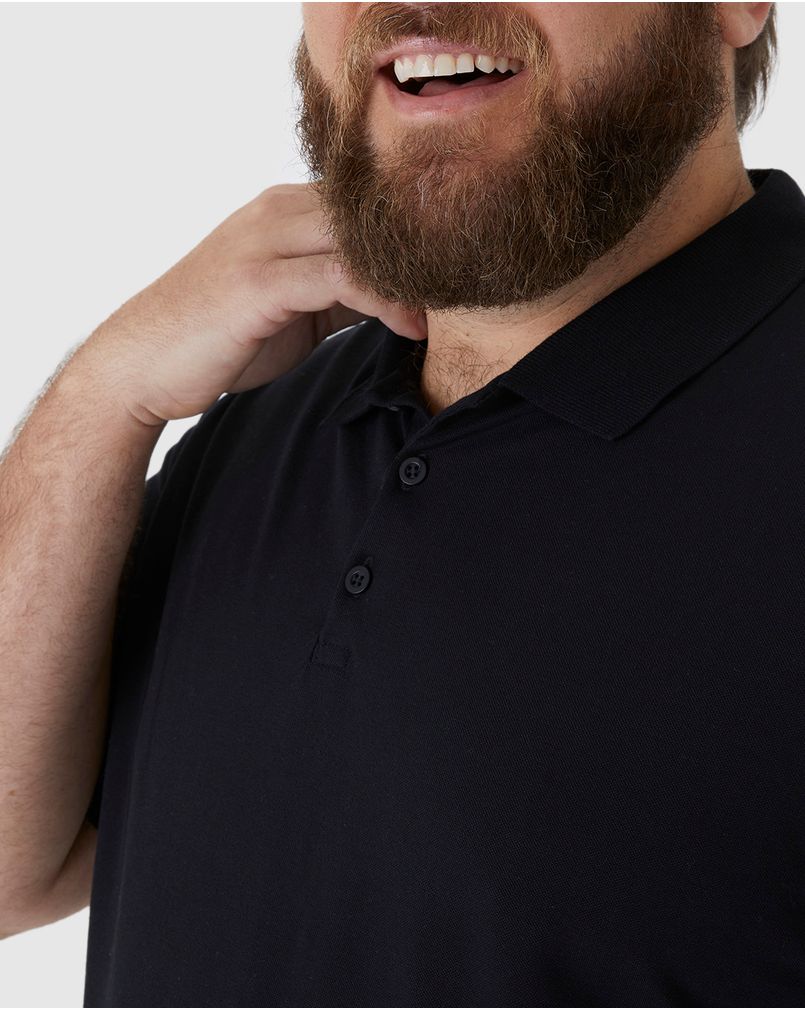 Camisa Polo Básica Masculina Plus Size Em Piquet Stretch PRETO